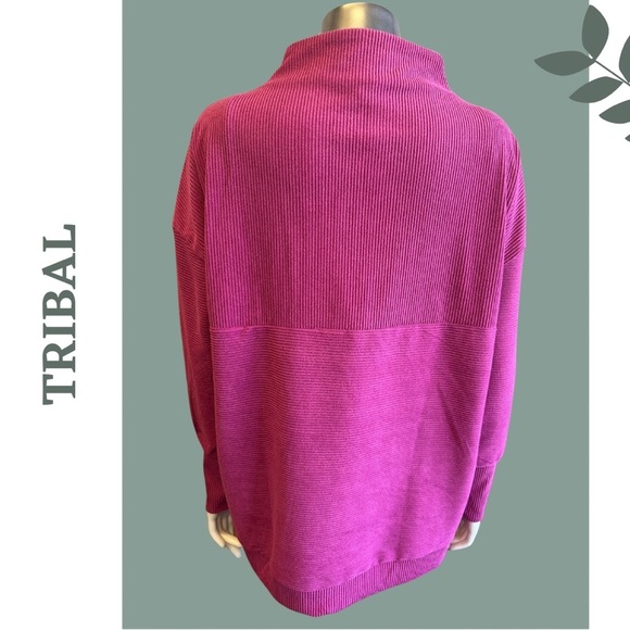 Tribal Pop Over Funnel Neck Long Sleeve Drop Shouler Ribbed Magenta Size Small - Picture 7 of 12